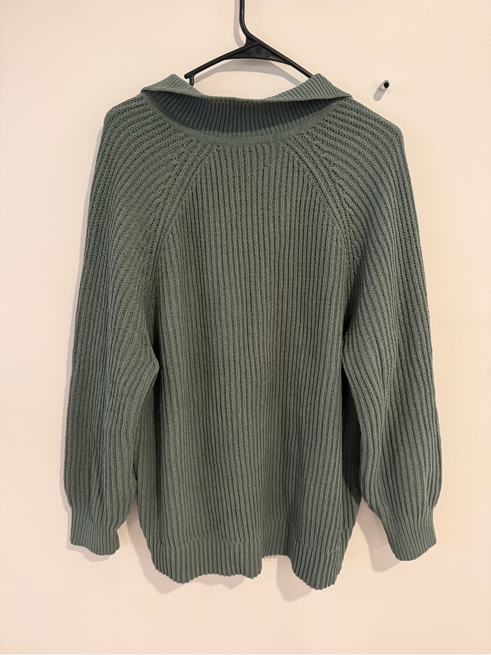 aerie Sage Green Ribbed Collared V-Neck Turtleneck Sweater - Picture 3 of 3